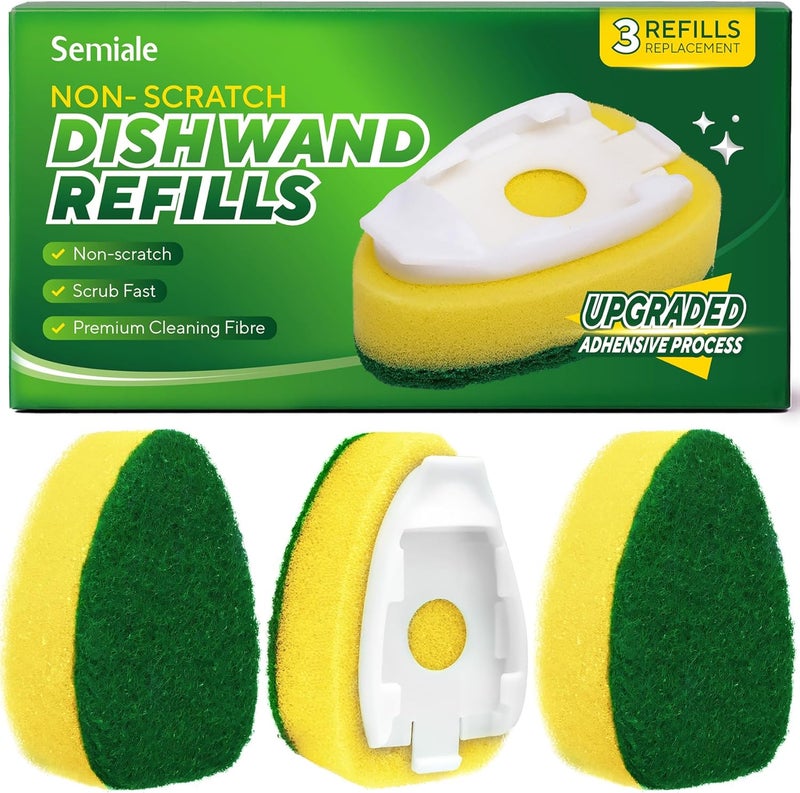 Semiale Non Scratch Dishwand Refills Sponge Heads, Heavy Duty Scrub Brush Sponges, Soap Dispensing Scrubbers, Common Compatible Dish Wand Refill Head Replacements for Kitchen Sink Dishwashing Cleaning - Image 1